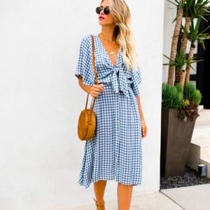 Vici Dresses - Vici blue and white tie midi dress